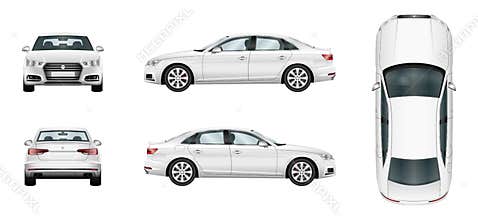 White car. Isolated sedan template