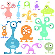 Alien cartoons vector set