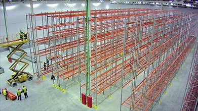 Timelapse installation of racks in large warehouse facility