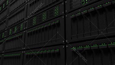 Server racks dolly shot. Infinite focus version. Seamless loop able 4K clip