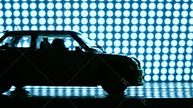 Toy car hitting another one. Crash test concept. Super slow motion video