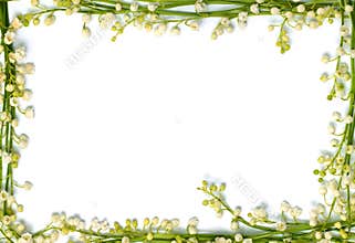 Lily of the valley flowers on paper frame border isolated horizontal background