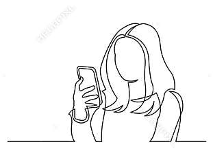 Continuous line drawing of woman reading mobile phone