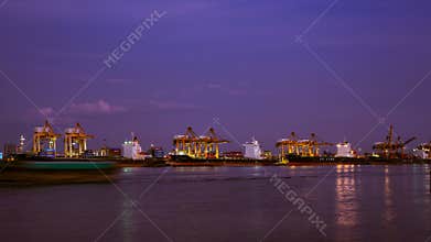 Container cargo ship, import export, business logistic supply chain transportation concept