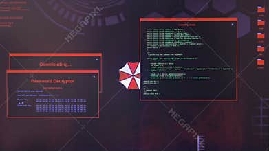 Internet crime concept. Downloading critical data. Compiling nodes.