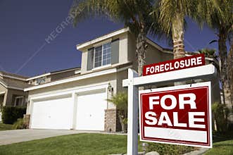 Red Foreclosure For Sale Real Estate Sign and Hous