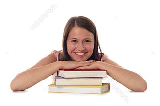 Woman with Stack of Books