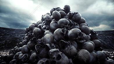 Heap of skulls. Apocalypse and hell concept. 3d rendering.