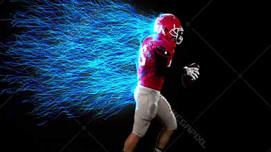 Football player running with the ball in hands, computer graphics