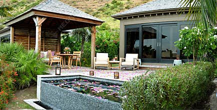 Deck and pool outside villa