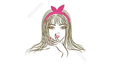 Seamless animation of a beautiful stylish cartoon woman girl show and love facial expression in fashion and beauty concept