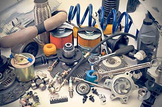 Lots of auto parts, faded