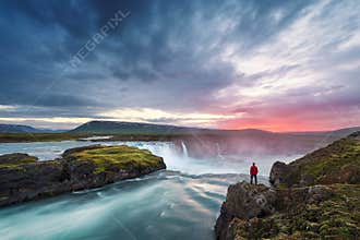 Landscape of Iceland with Godafoss waterfall
