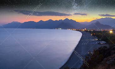 Beach at Antalya Turkey sunset - travel background