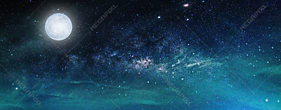 Landscape with Milky way galaxy. Night sky with stars