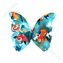 Silhouette of a butterfly with watercolor colorful abstract back