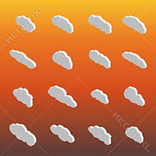 Flat icons clouds isometric, vector illustration.