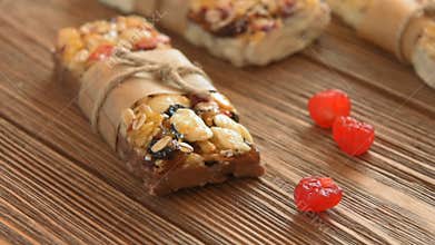 Sweet bars with a chocolate, rise and cranberry