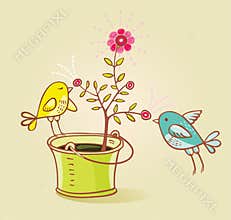 Two birds and flower aroma(vector)