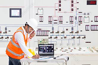 Electrical engineer working at control room of thermal power plant