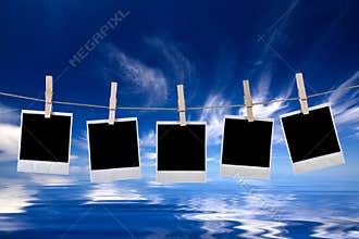 Disposable photo frames hanging in the rope