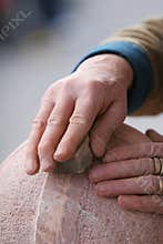 Sanding the stone