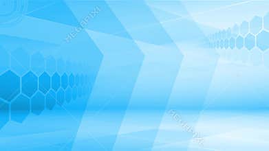 Modern blue background with perspective polygons bars charts and arrows