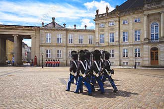 Changing of her Majesty`s guard at Amalienborg Castle