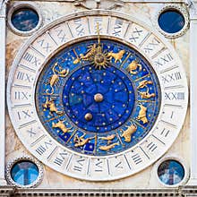Venice, Italy - St Mark`s Clocktower detail