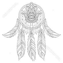 Hand drawn illustration of ethnic dream catcher with hamsa hand