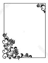 Black and white frame with flowers silhouettes. Raster clip art.