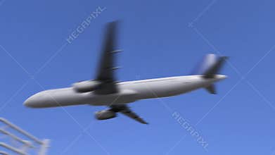 Commercial airplane passing changes road sign. Conceptual 4K animation
