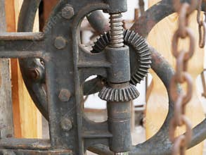 Vintage gears of the agricultural machine.