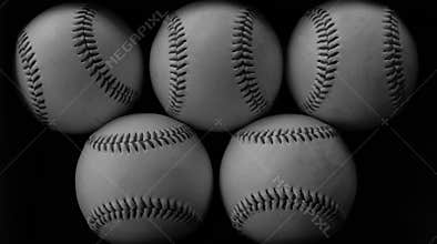 Pile of balls used to play with in baseball game, athletic look.