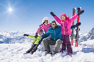 Happy family in winter holiday