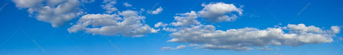 Blue sunny sky with white clouds landscape banner