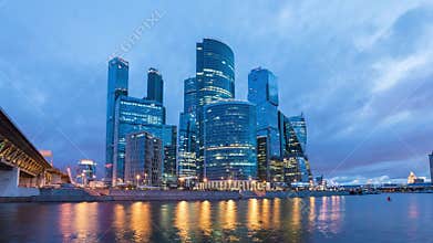 Night to Day time lapse of Moscow City business district