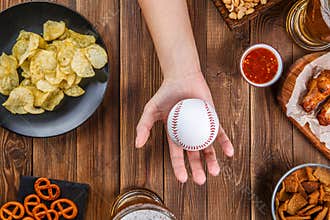 Image of table with chips,baseball