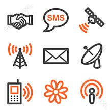 Communication web icons, orange and gray contour s