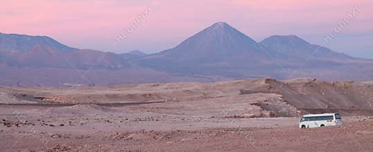 Volcano Atacama Chile bus pink purple