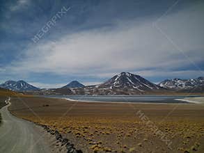 Three volcanos in sequence, Atacama, Chile
