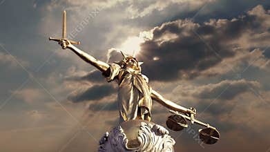 Justice Statue In Dramatic Sunlight