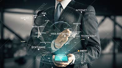 Businessman with Web App Development hologram concept