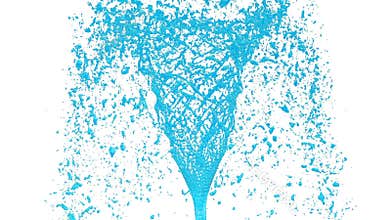 Flow of blue liquid as sugar syrup or water spins into a whirlpool or a tornado. The flow of liquid rotates and forms a