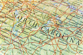 Geographic map of North Carolina close