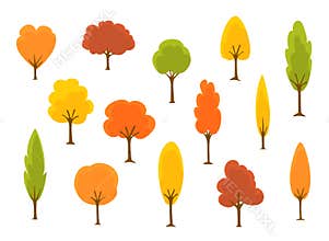 Cute cartoon autumn fall trees collection