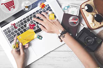 Business hand holding credit card. cart shopping online payment