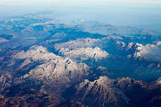 Albanian Alps rocky mountain tops aerial view