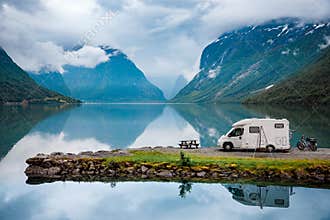 Family vacation travel, holiday trip in motorhome