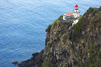 Lighthouse on Ponta do Arnel, Nordeste, Sao Miguel Island, Azores Islands, Portugal.
